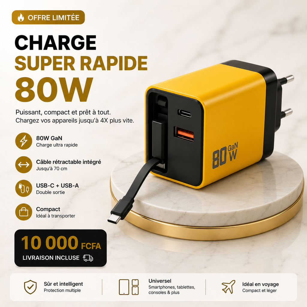 CHARGEUR RAPIDE 80 WATTS DE PUISSANCE
